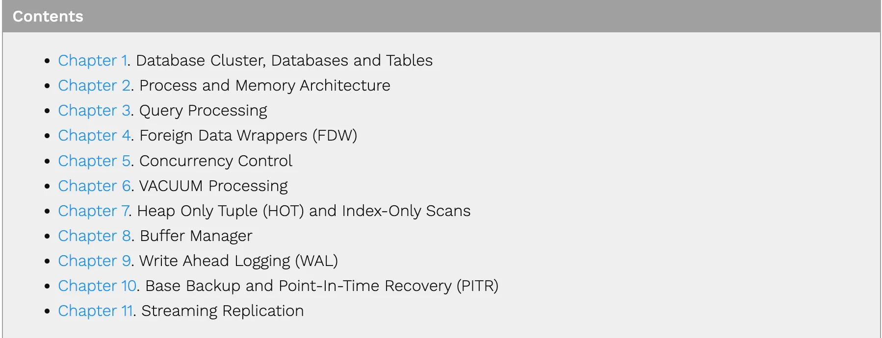 Table of contents