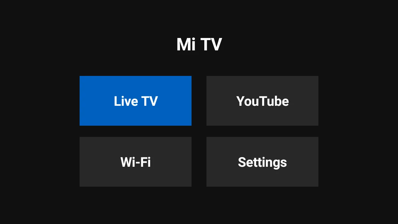 The final minimal launcher with only Live TV, YouTube, Wi-Fi, and Settings.